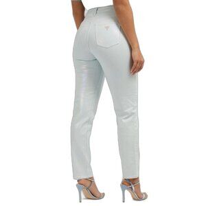 Guess Women’s High Rise Tapered Leg Mom Fit Jeans White Foil Waxed Size 25